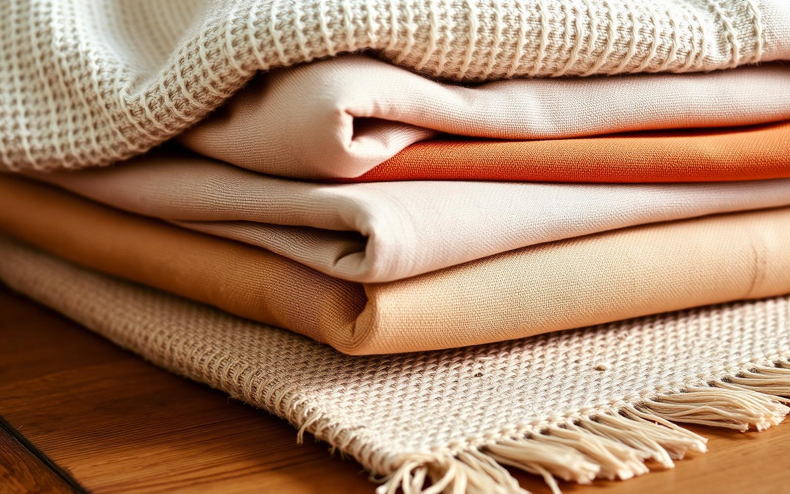 Layered fabrics in warm earth tones